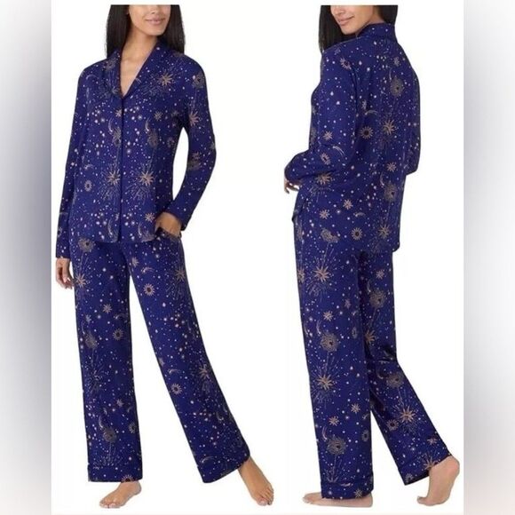 Room Service Other - Room Service Pajama Set Womens Size Medium Blue Gold Moon Stars 2 pc